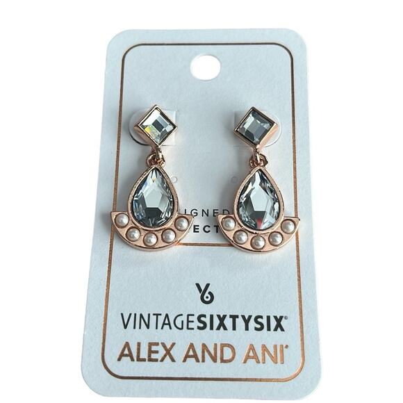Alex and Ani Rose Gold Tear Drop 1” Earrings With Swarovski Crystals - Picture 1 of 4